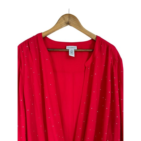 Catherines Split Long Sleeve Embellished Faux Wrap Blouse Size 3X - Picture 2 of 9